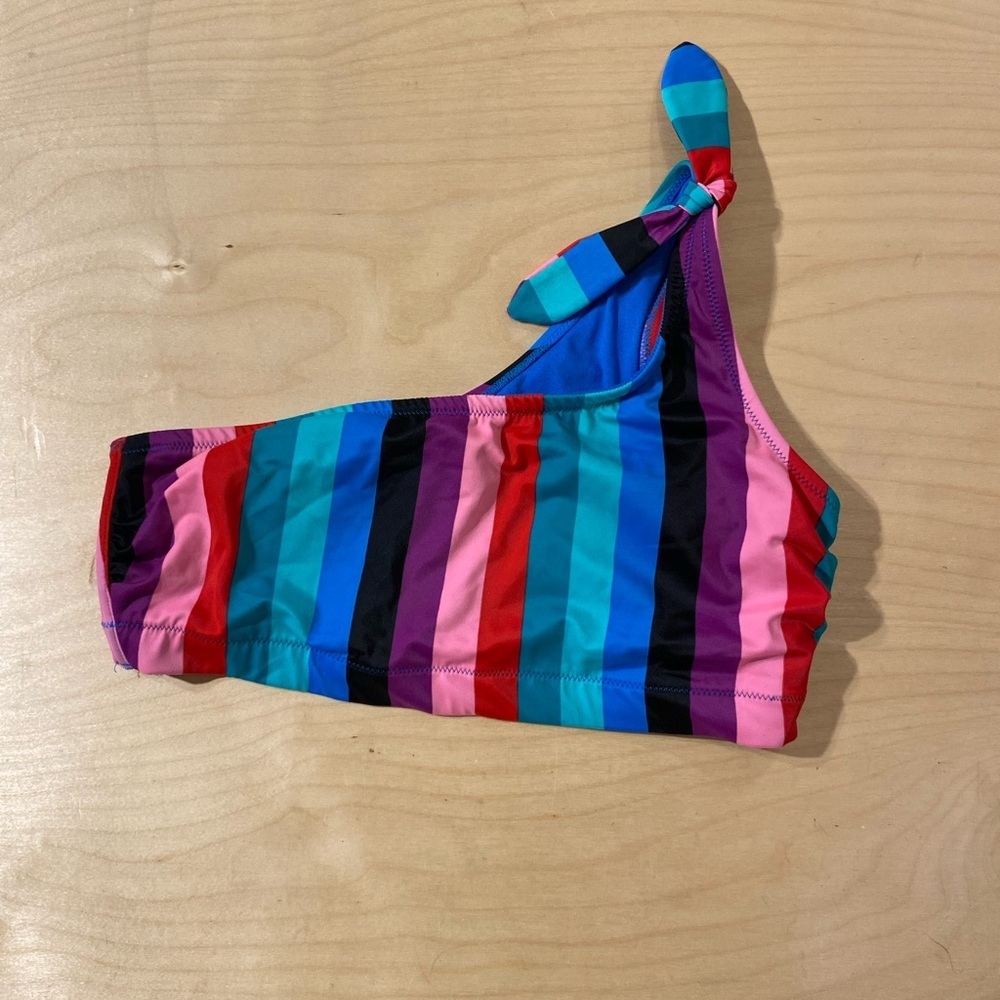 Old Navy Colorful Striped One Shoulder Swim Top Medium (MM)